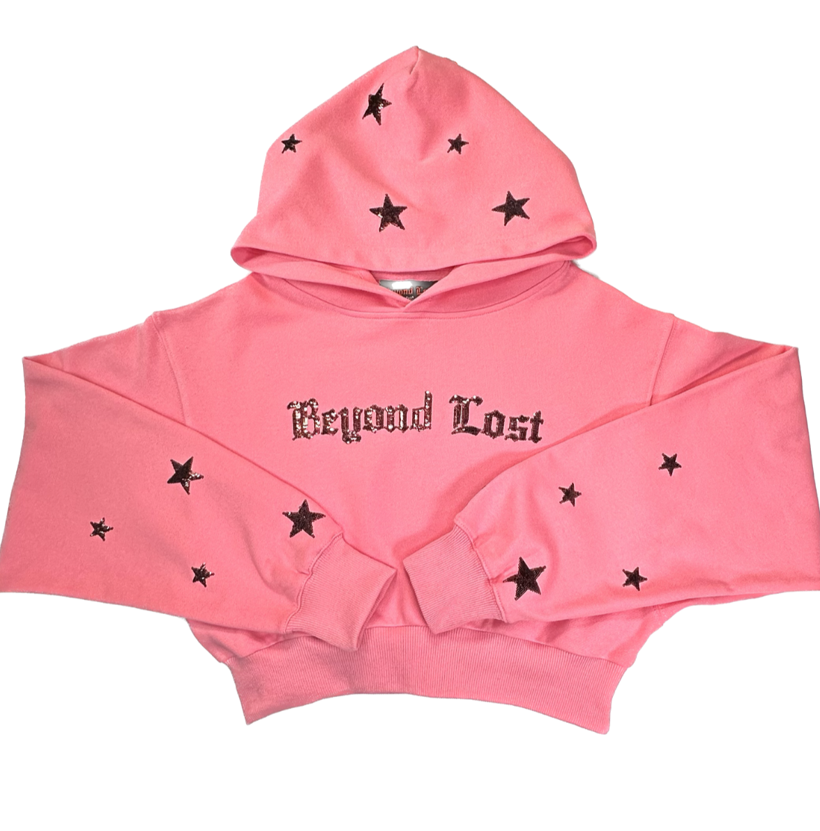 Pink with Cherry Sequins Cropped Hoodie. True to Size. Beyond