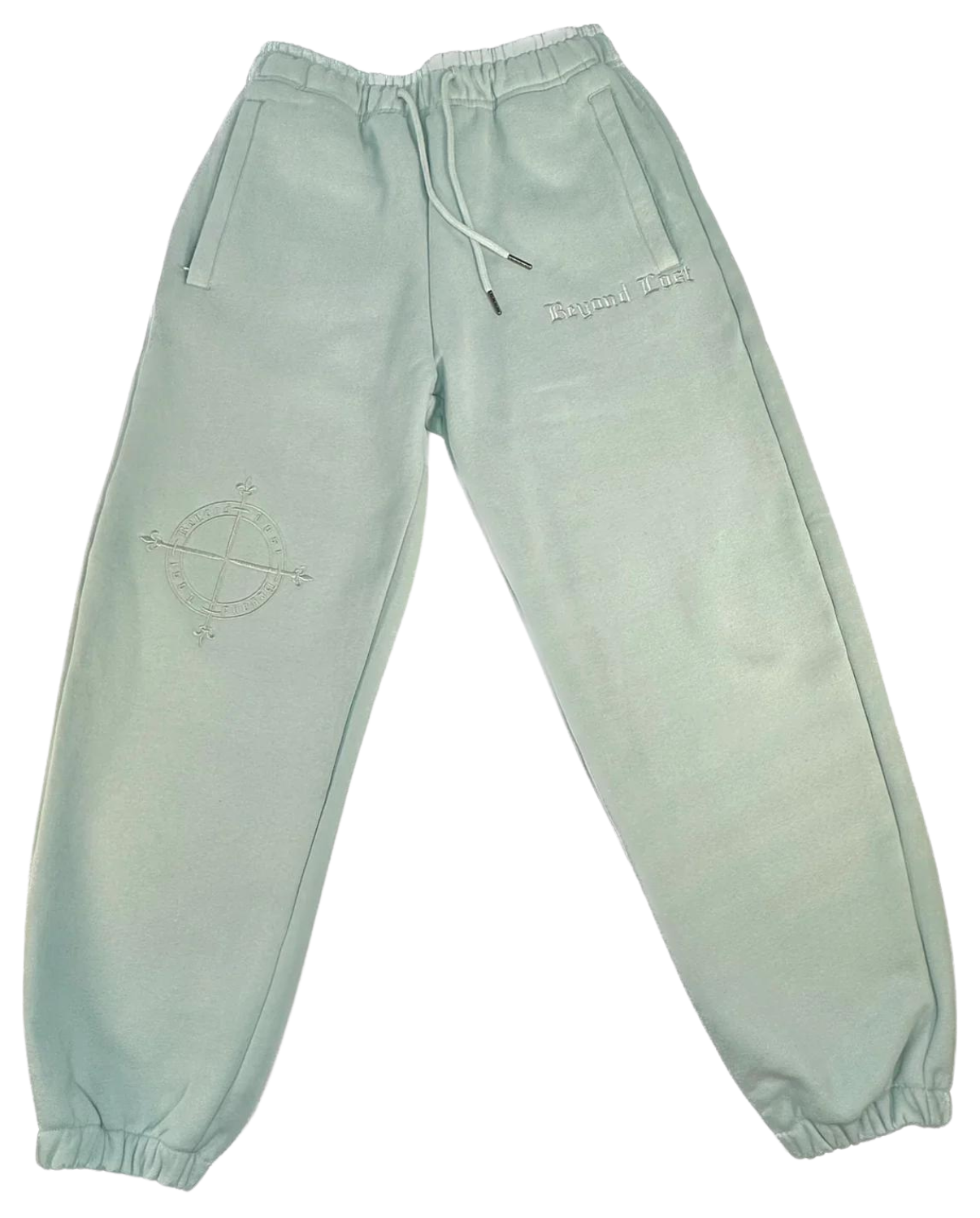 Blue Ocean Mist Sweatpants: Blue Monochrome Embroidery 3 Zip pockets