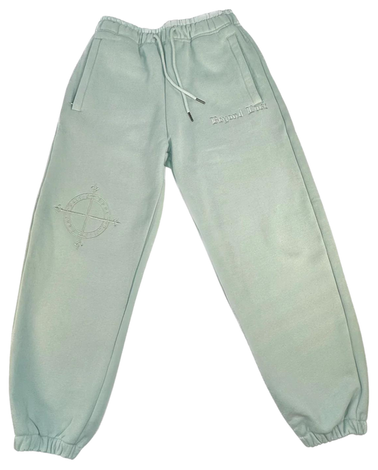 Blue Ocean Mist Sweatpants: Blue Monochrome Embroidery 3 Zip pockets