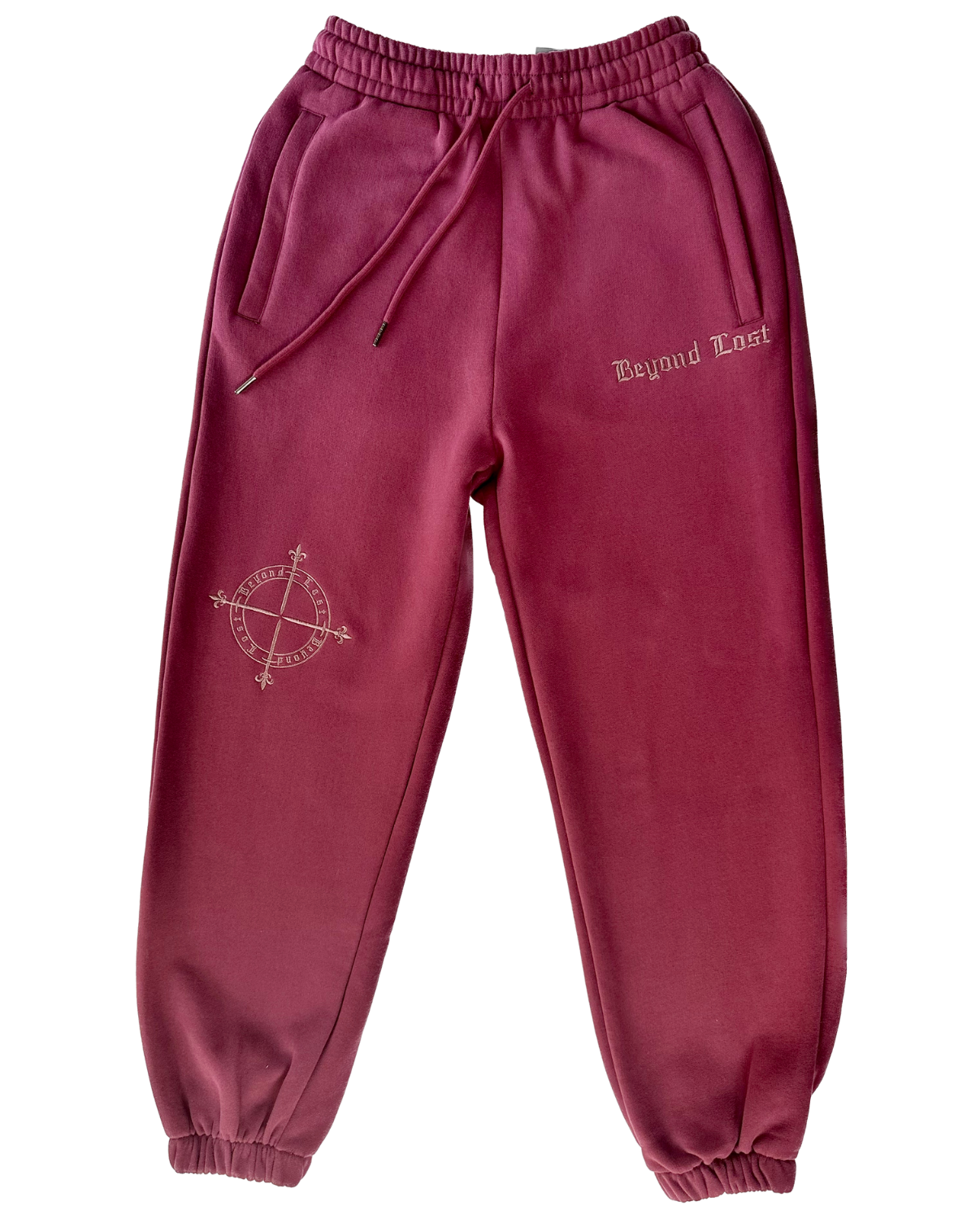 Berry Sweatpants: Light Berry Embroidery, 3 Zip Pockets/Unisex