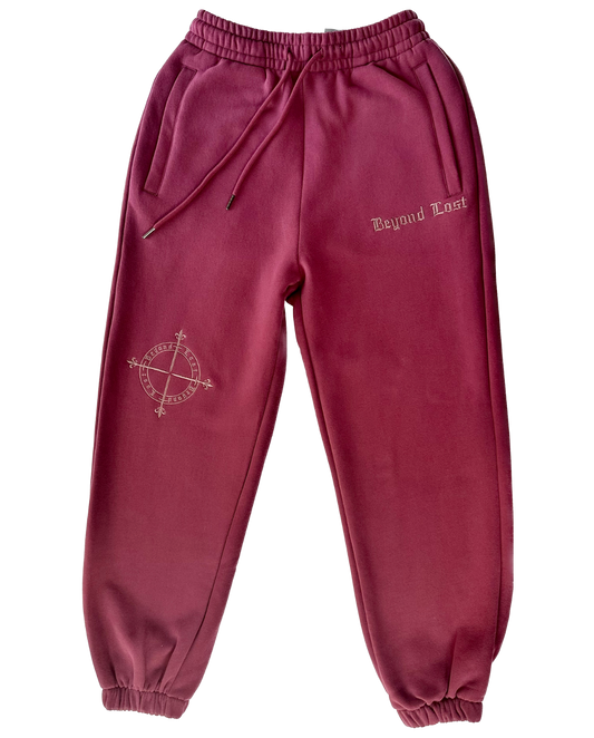 Berry Sweatpants: Light Berry Embroidery, 3 Zip Pockets/Unisex
