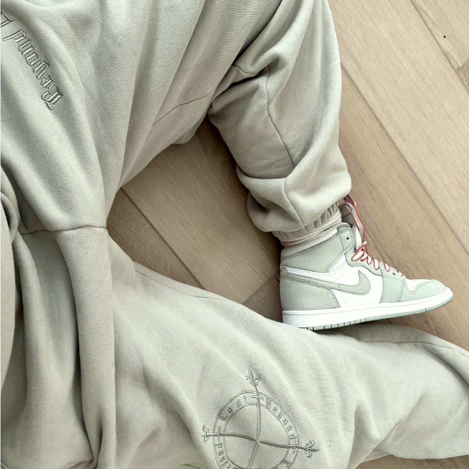MoonShadow Mint Sweatpants: Embroidery, 3 Zip Pockets- Oversized/Unisex
