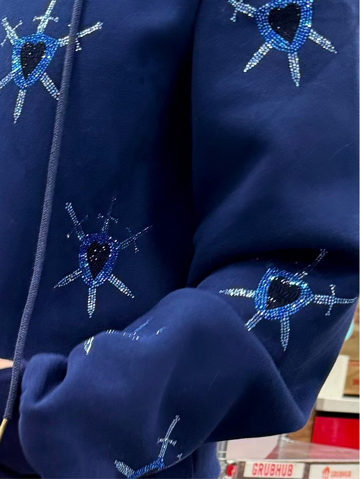 Updated design! Swords & Shields Navy Rhinestone Zip Up Hoodie w/3 panel hood (not shown)