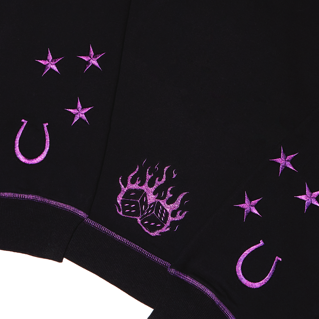 Lucky Collection: Black and Purple Hoodie Iridescent Rhinestones