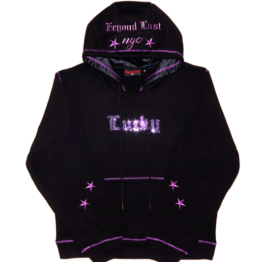 Lucky Collection: Black and Purple Hoodie Iridescent Rhinestones
