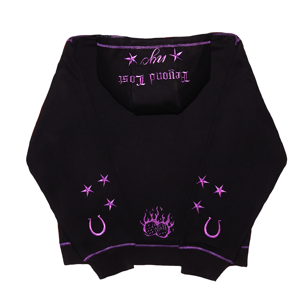 Lucky Collection: Black and Purple Hoodie Iridescent Rhinestones