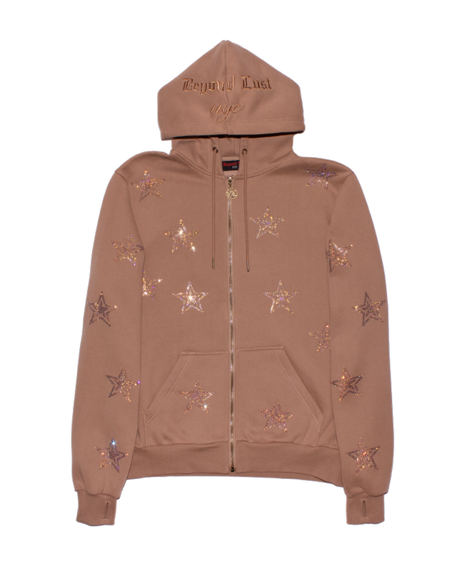 Latte Stars Zip Up Hoodie: Iridescent Rhinestones