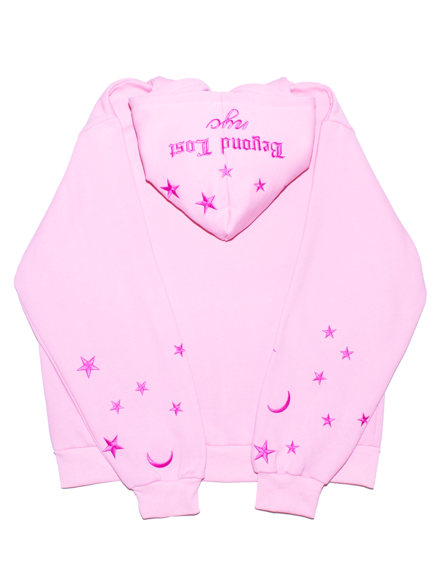 Pink Moon & Stars Zip Up Hoodie: Pink Embroidery