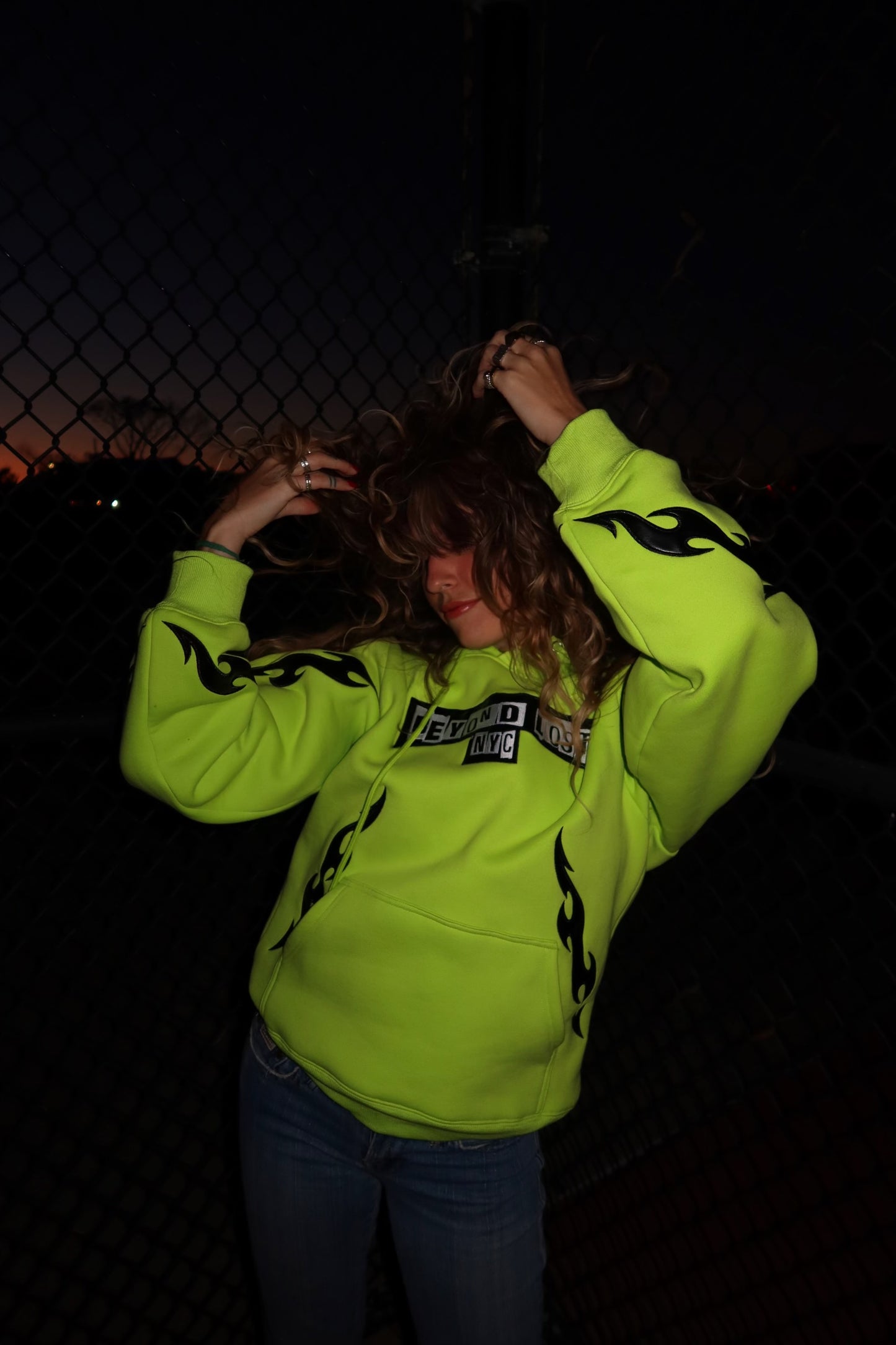 Neon Comfy Collection: Green Hoodie w/Vegan Leather Design