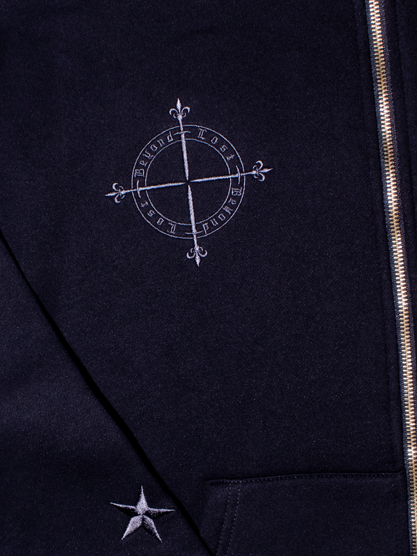 Black Moon & Stars Zip Up Hoodie: Black Embroidery