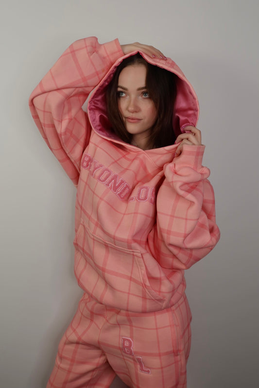 Limited Edition Tartan Plaid Varsity Pink Hoodie w/Satin Lining