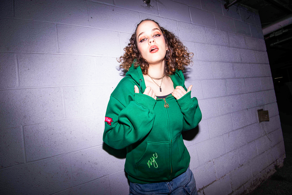 Year of the Dragon Collection: Jade Green Zip Up Hoodie Neon Green Embroidery