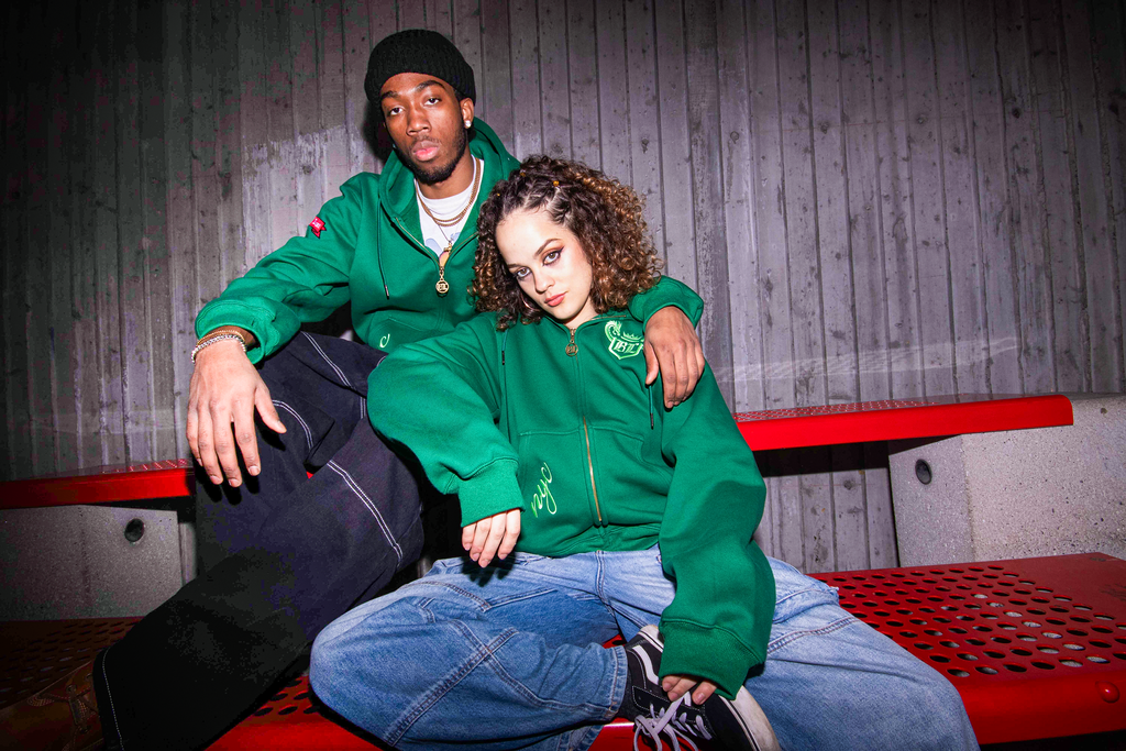 Year of the Dragon Collection: Jade Green Zip Up Hoodie Neon Green Embroidery