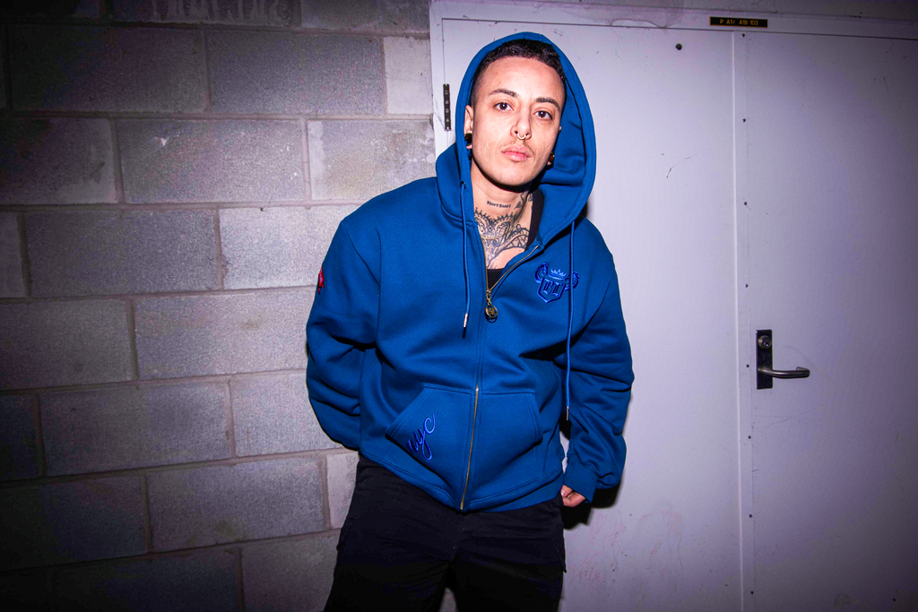 Year of the Dragon Collection: Night Blue Zip Up Hoodie Neon Blue Embroidery