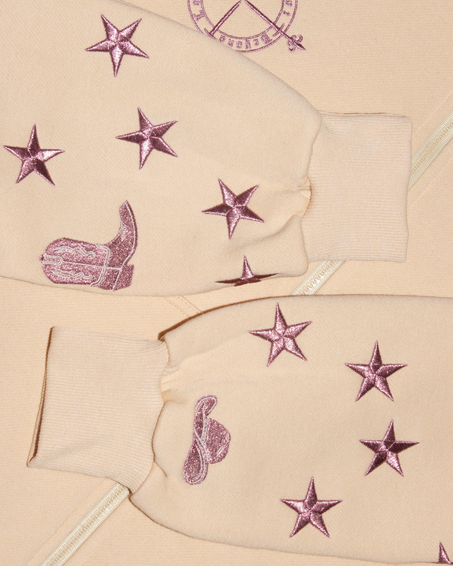 Champagne Stars Zip Up Hoodie: Western Edit w/ Metallic Embroidery