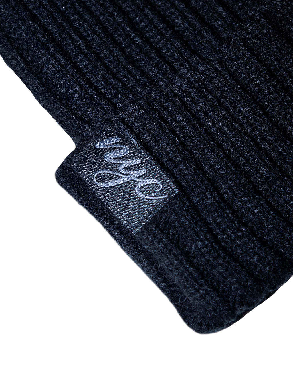 Black Loose Knit Beanie: Black w/ Charcoal Embroidery