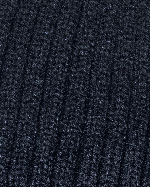 Black Loose Knit Beanie: Black w/ Charcoal Embroidery