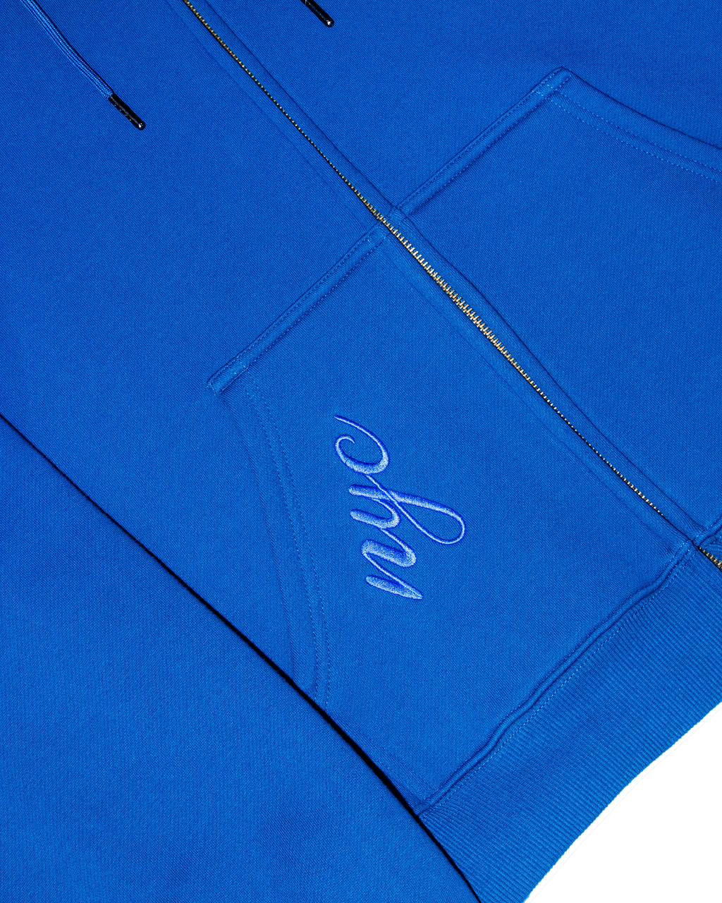 Year of the Dragon Collection: Night Blue Zip Up Hoodie Neon Blue Embroidery