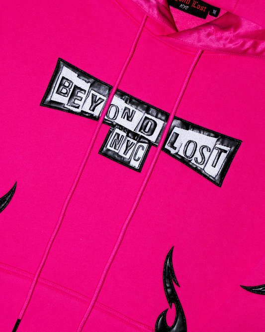 Neon Comfy Collection: Pink Hoodie w/Vegan Leather Design