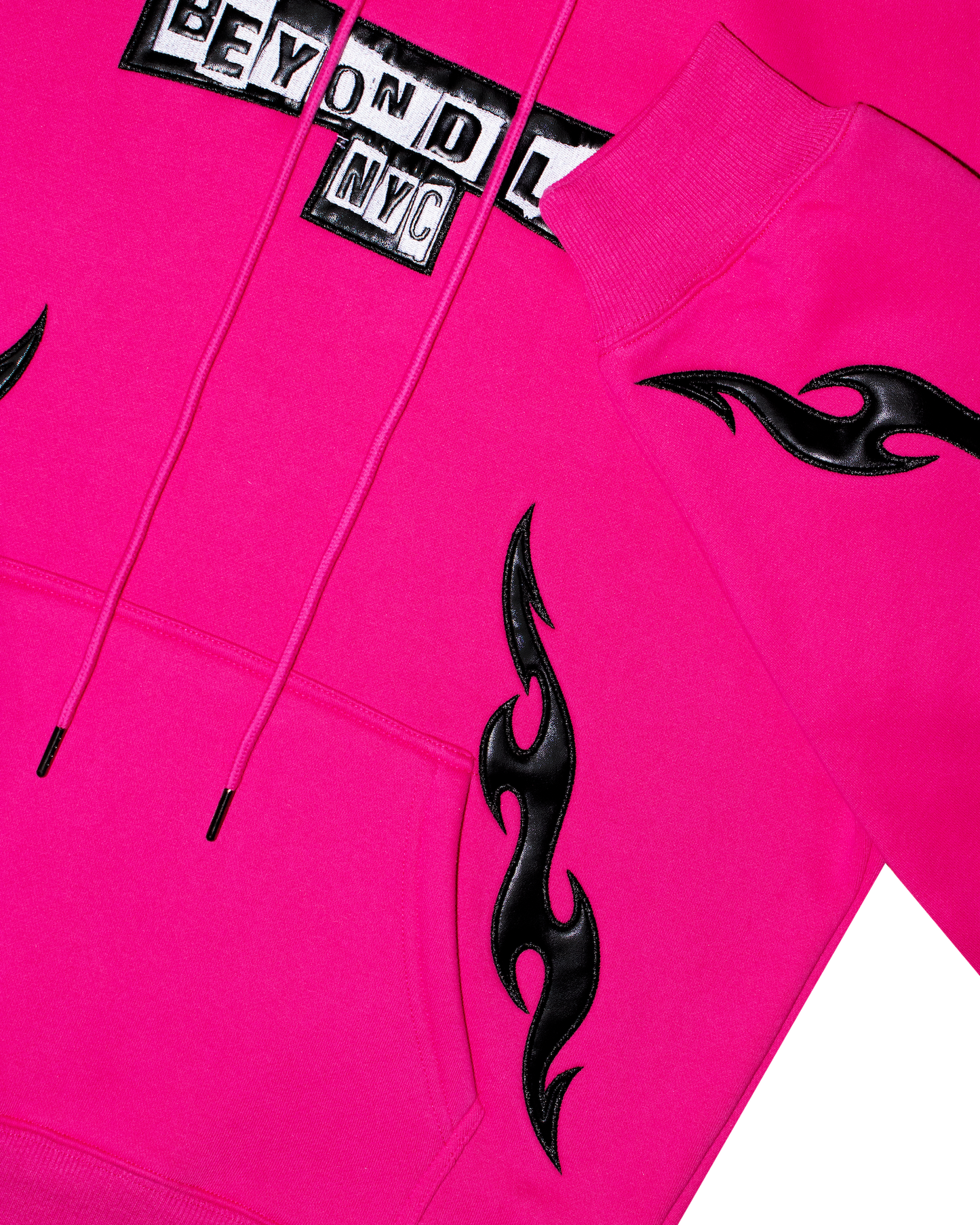 Neon Comfy Collection: Pink Hoodie w/Vegan Leather Design
