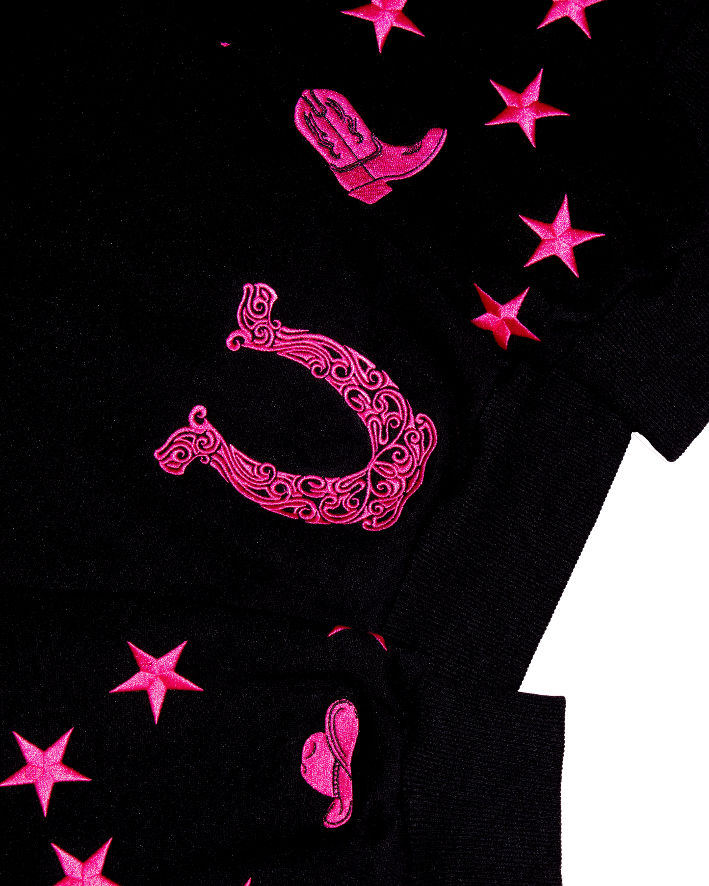 Black & Pink Zip Up Hoodie: Western Edit w/ Metallic Embroidery