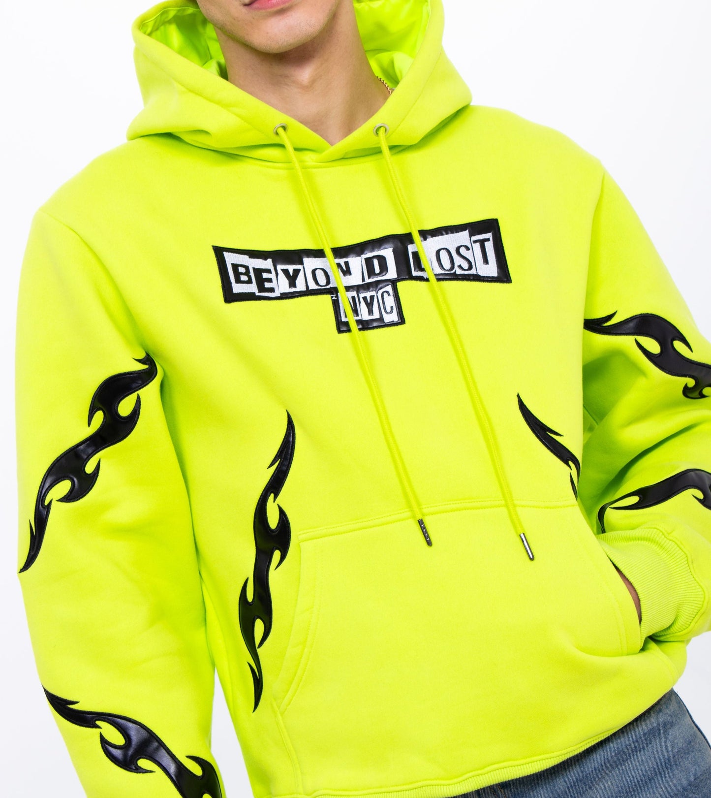 Neon Comfy Collection: Green Hoodie w/Vegan Leather Design