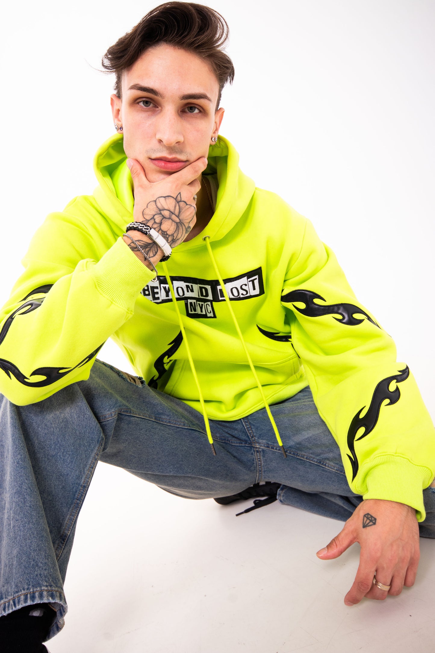 Neon Comfy Collection: Green Hoodie w/Vegan Leather Design