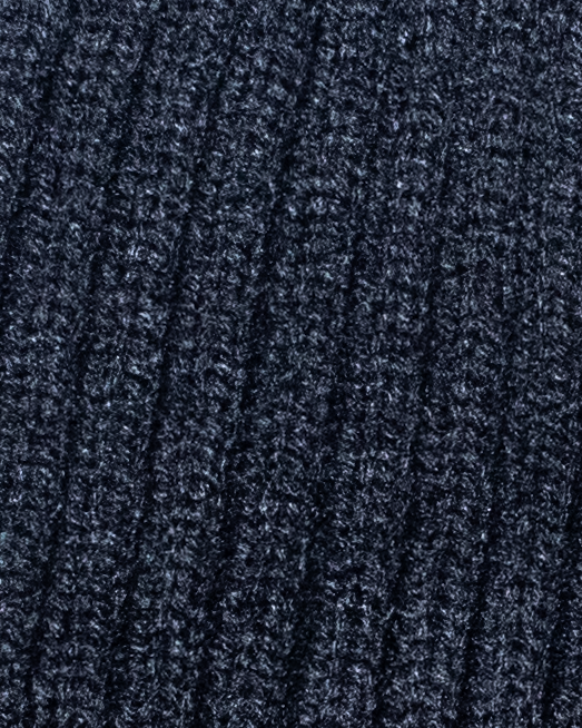 Black Loose Knit Beanie: Black w/ Charcoal Embroidery
