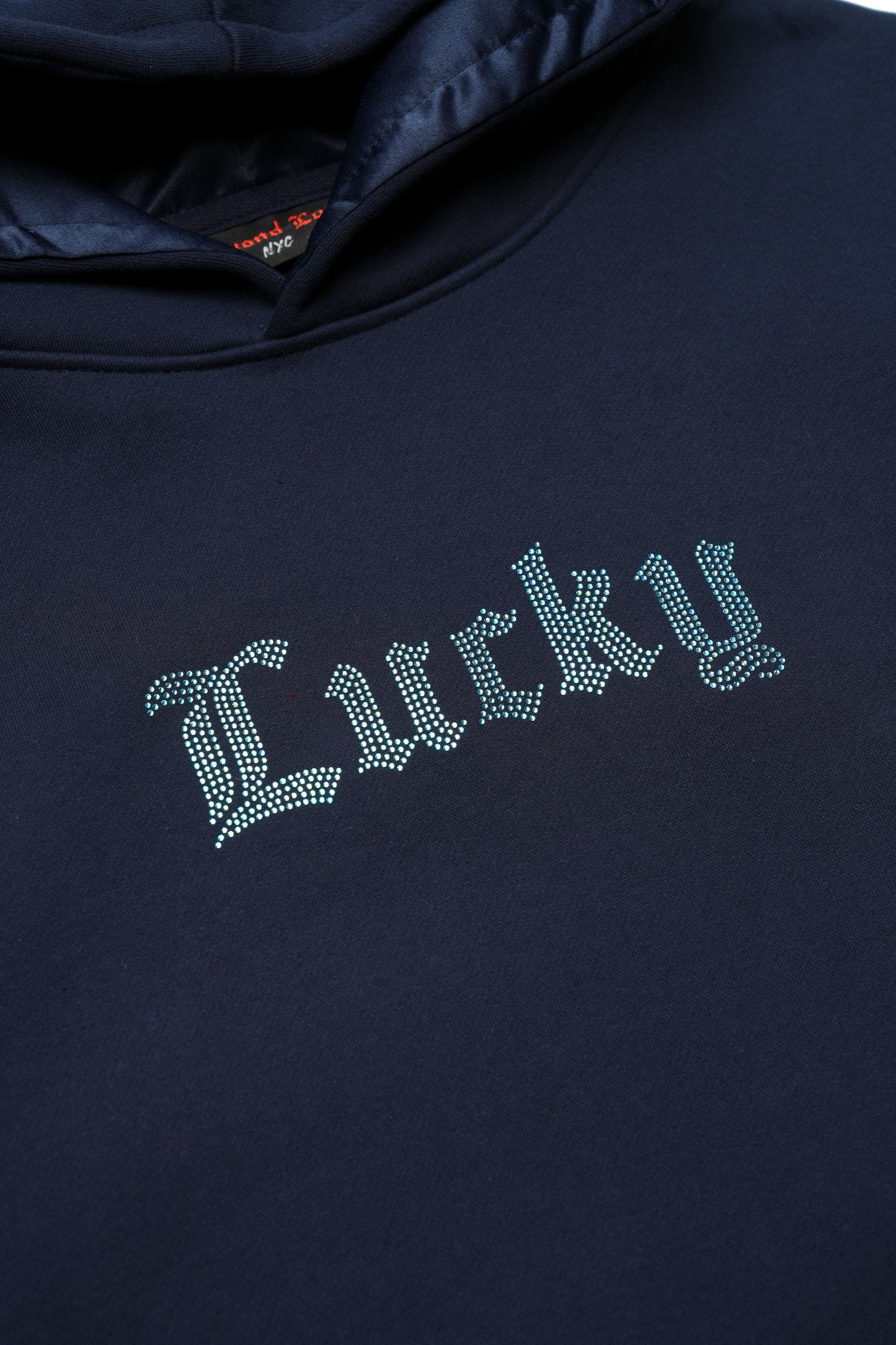 Lucky Collection: Navy Pullover Hoodie Iridescent Rhinestones