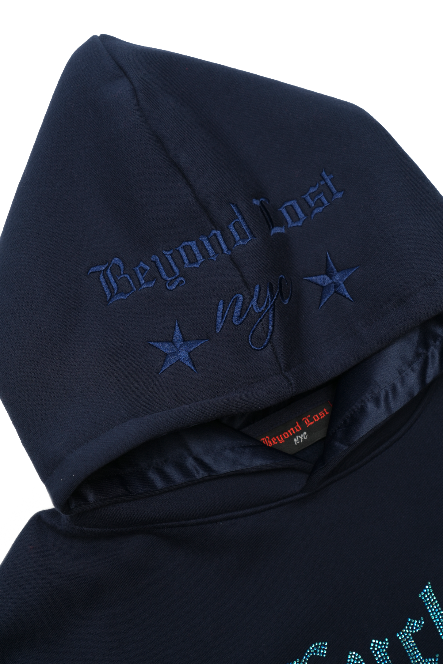 Lucky Collection: Navy Pullover Hoodie Iridescent Rhinestones