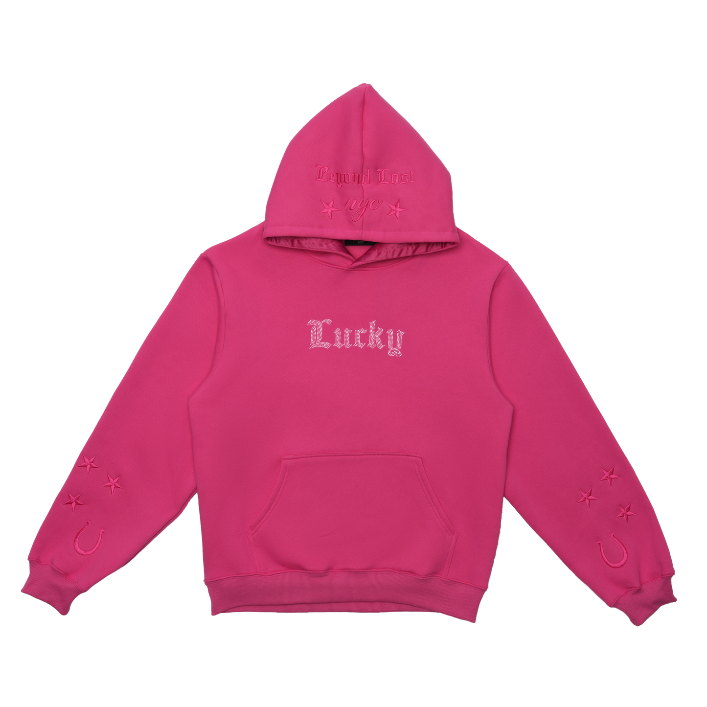 Lucky Collection: Pink Pullover Hoodie Crystal Iridescent Rhinestones