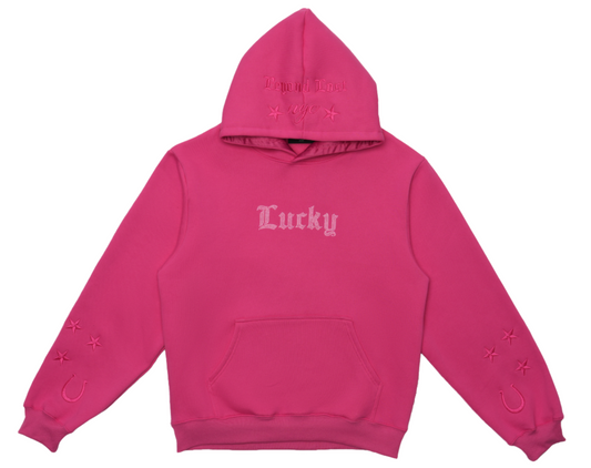 Lucky Collection: Pink Pullover Hoodie Crystal Iridescent Rhinestones