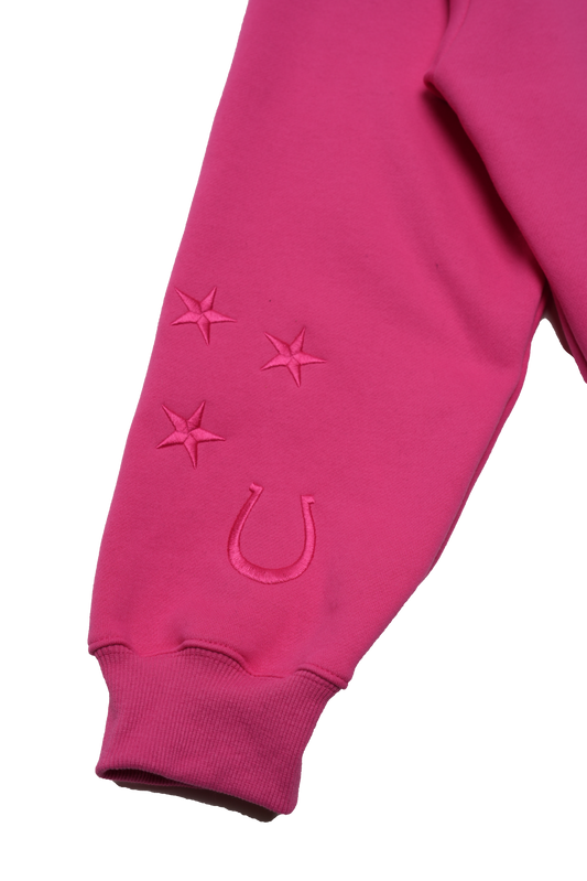 Lucky Collection: Pink Pullover Hoodie Crystal Iridescent Rhinestones