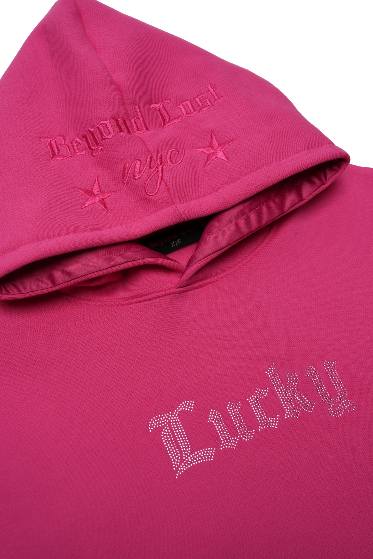 Lucky Collection: Pink Pullover Hoodie Crystal Iridescent Rhinestones
