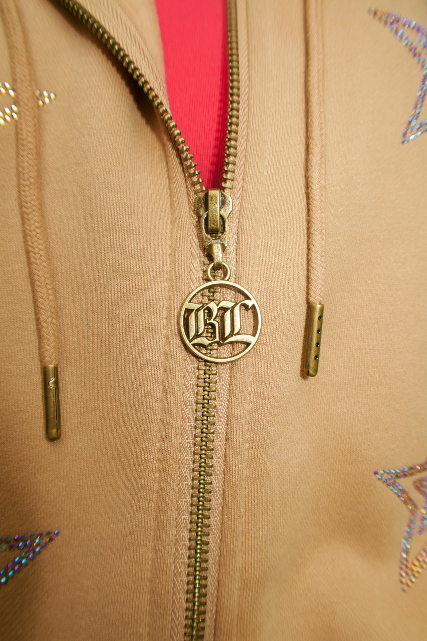 Latte Stars Zip Up Hoodie: Iridescent Rhinestones