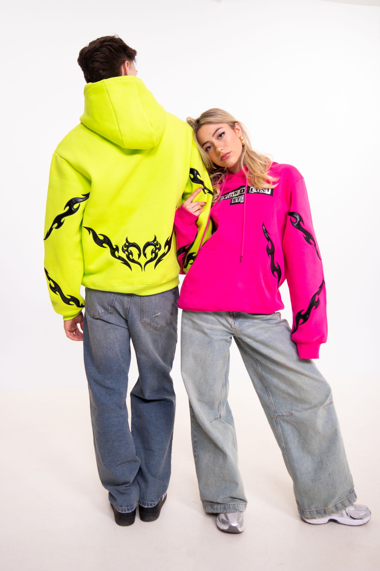 Neon Comfy Collection: Green Hoodie w/Vegan Leather Design