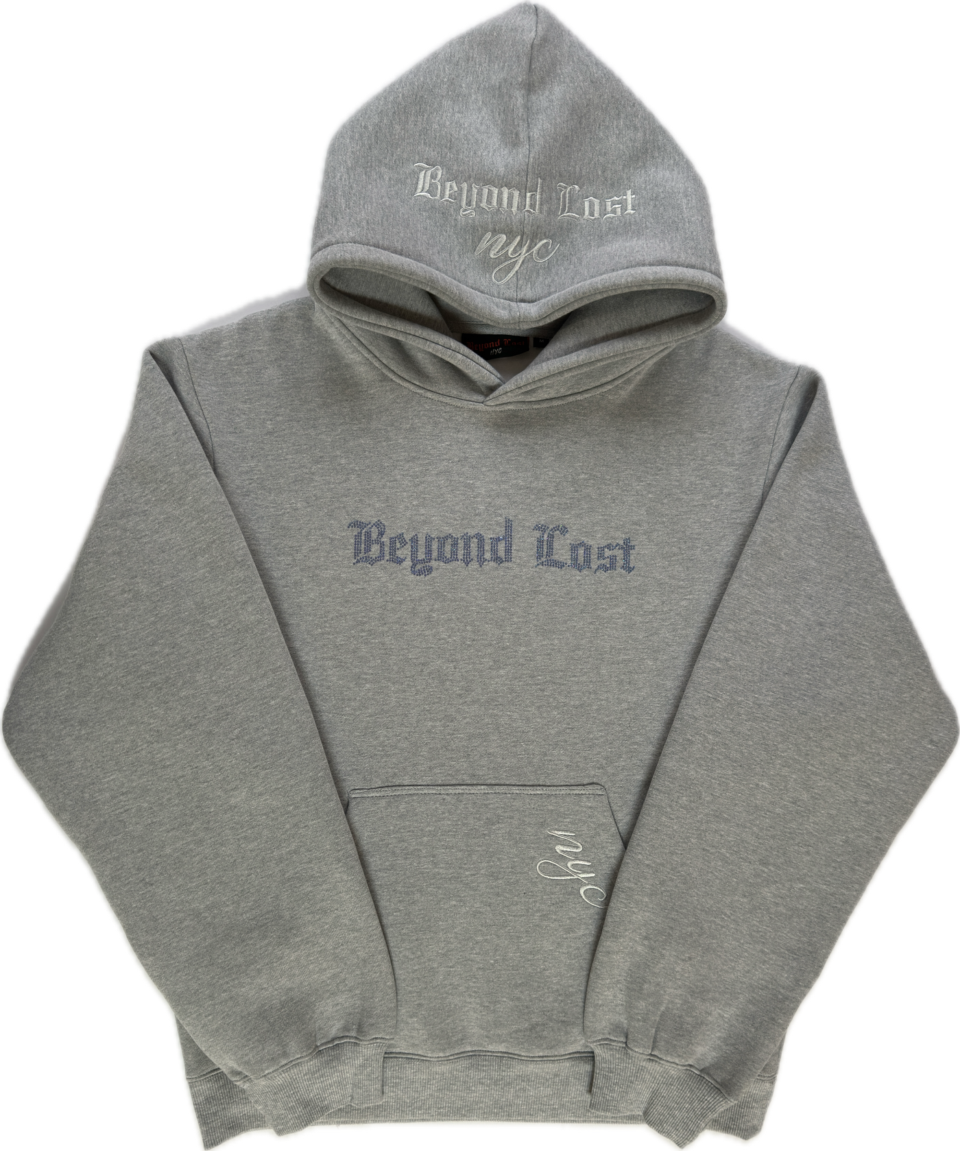 Steel Gray Oversized Pullover Hoodie: Aqua Blue Rhinestones