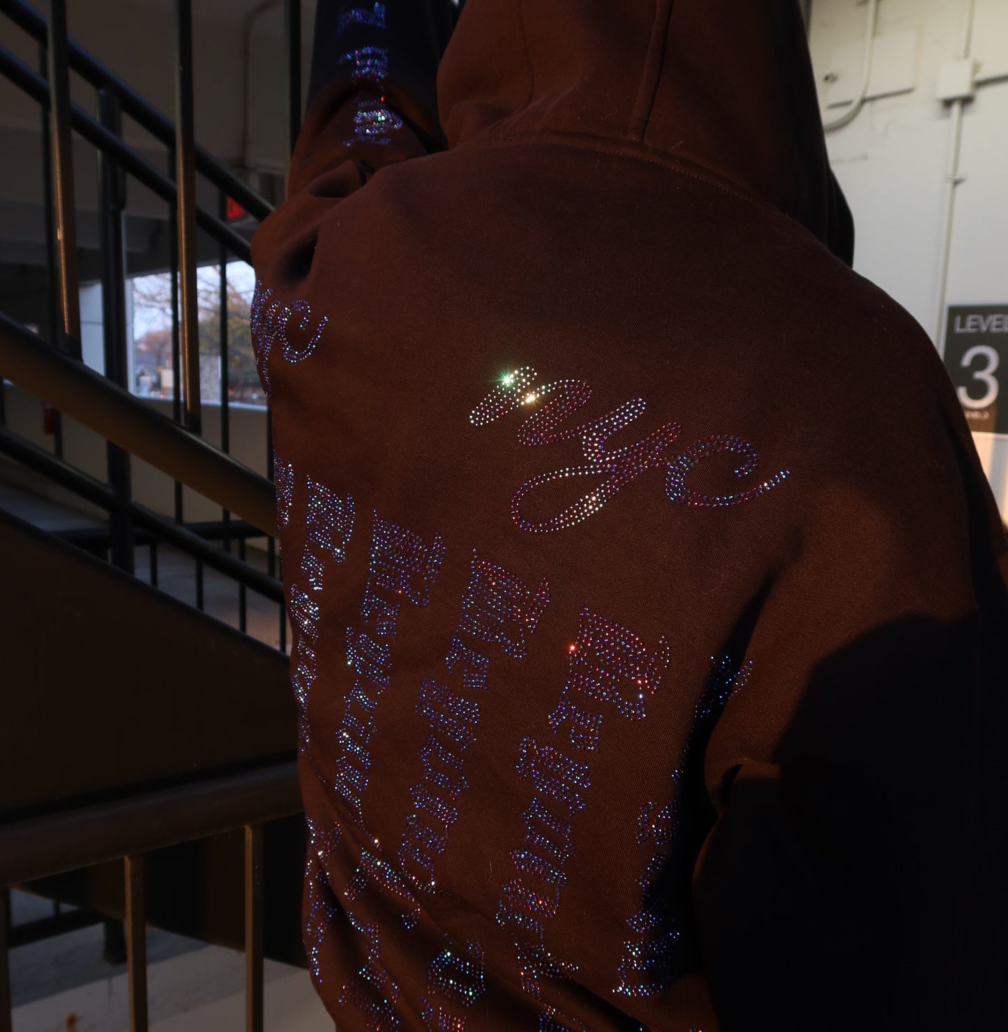 Cult Classic - Oversized Black Hoodie with 12k+ Blue Iridescent Rhinestones