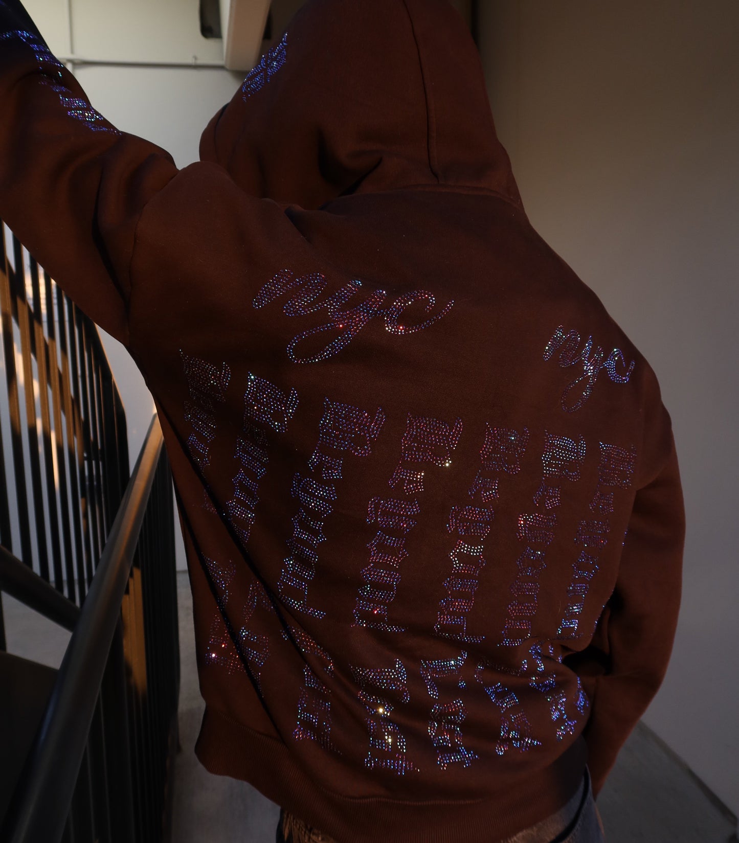 Cult Classic - Oversized Black Hoodie with 12k+ Blue Iridescent Rhinestones