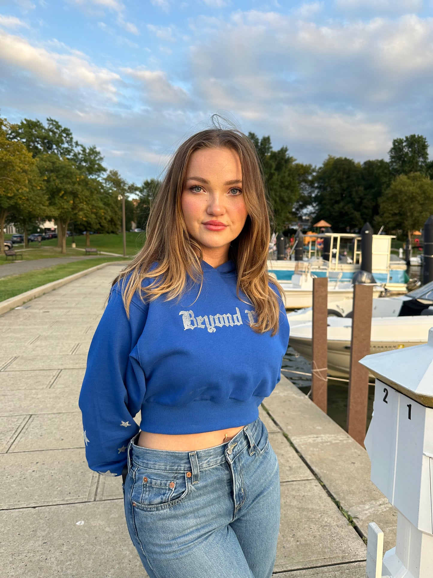 Royal Blue Crop Hoodie w/ Iridescent Sequins. Y2K Inspired. True to Size. Limited Edition!