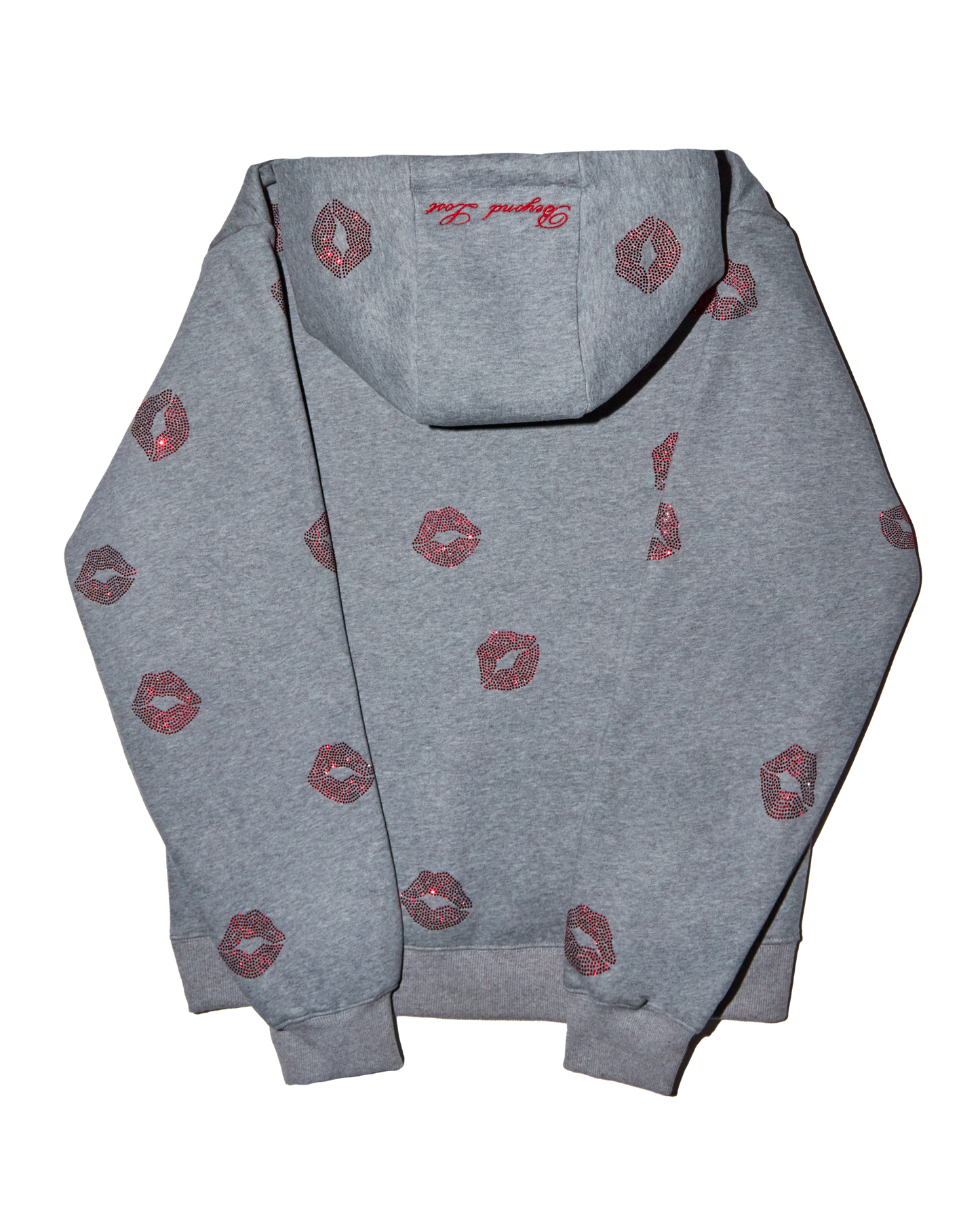 NEW! So Kissable - Gray Hoodie with Red Rhinestones. Satin Lined Hood.