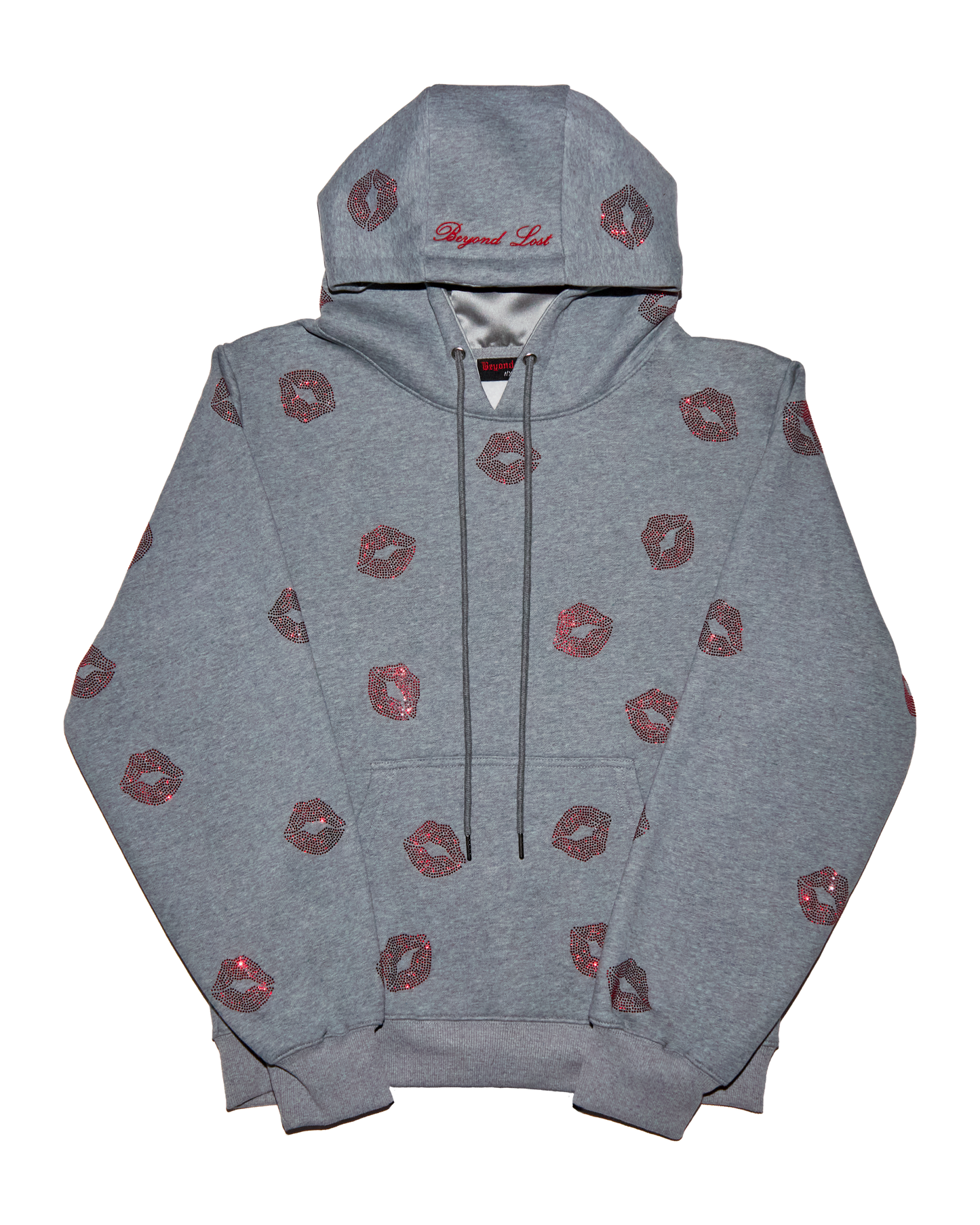 NEW! So Kissable - Gray Hoodie with Red Rhinestones. Satin Lined Hood.