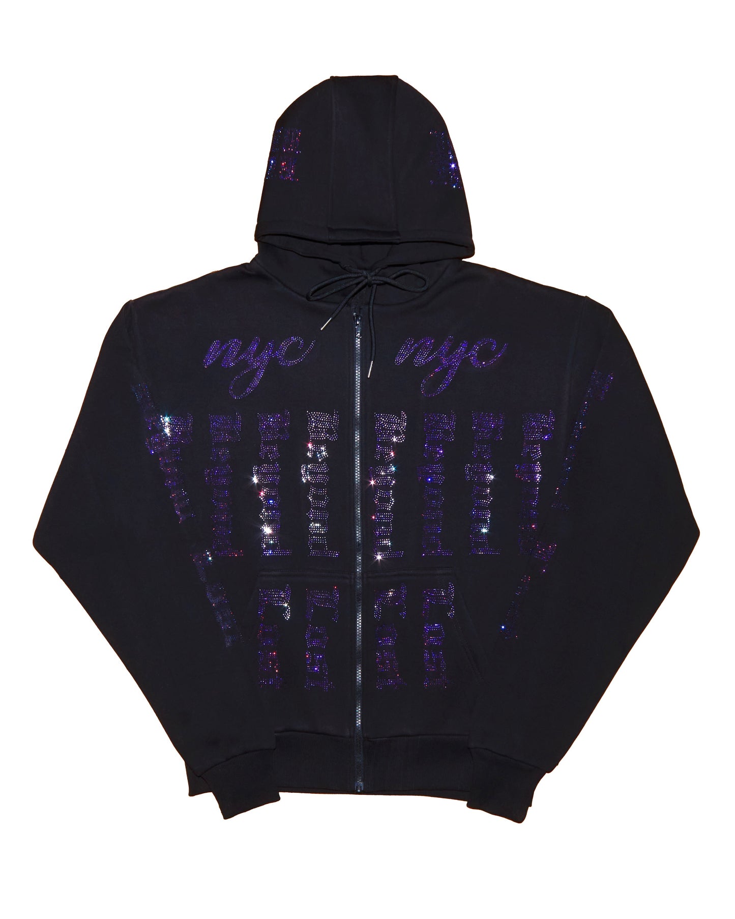 Cult Classic - Oversized Black Hoodie with 12k+ Blue Iridescent Rhinestones