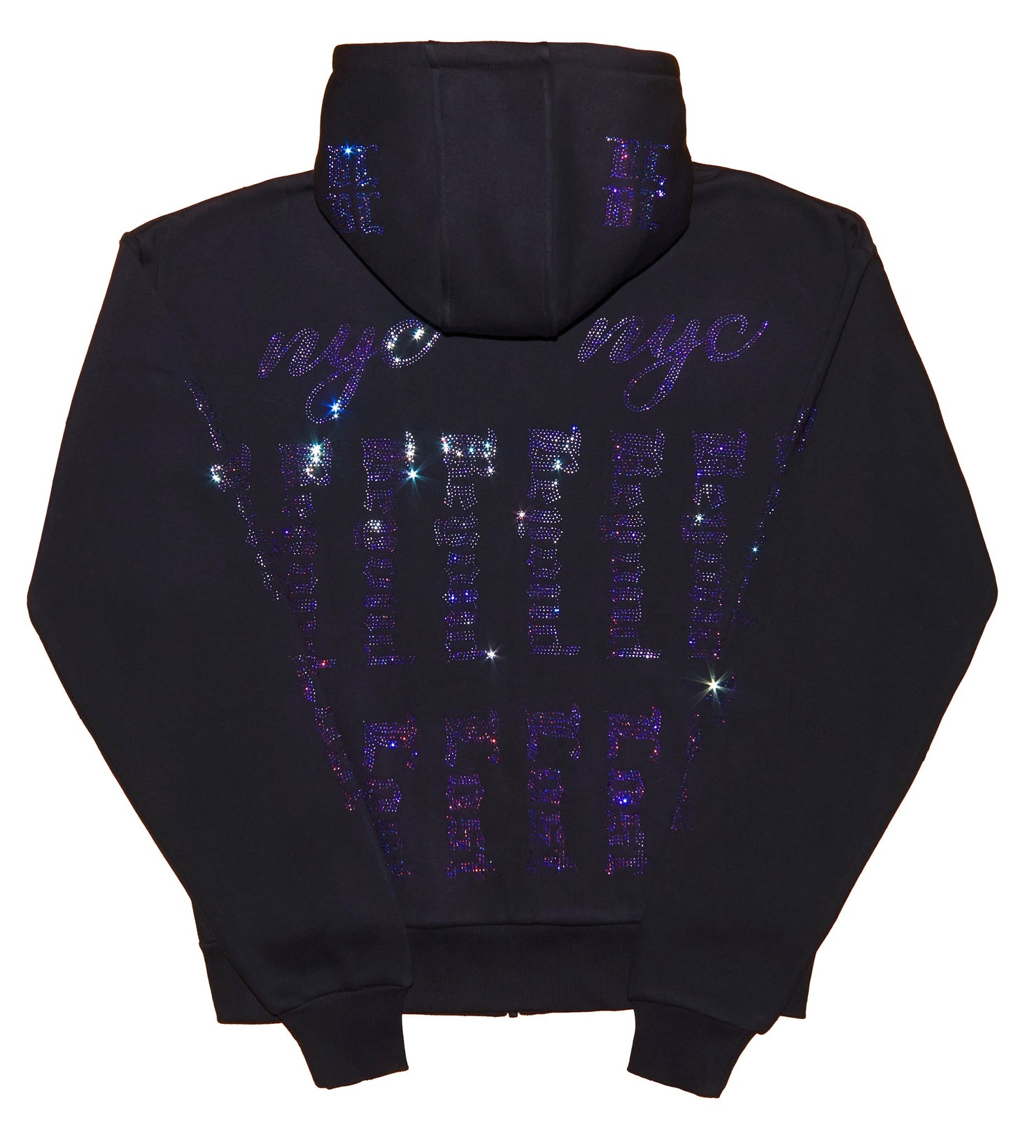 Cult Classic - Oversized Black Hoodie with 12k+ Blue Iridescent Rhinestones