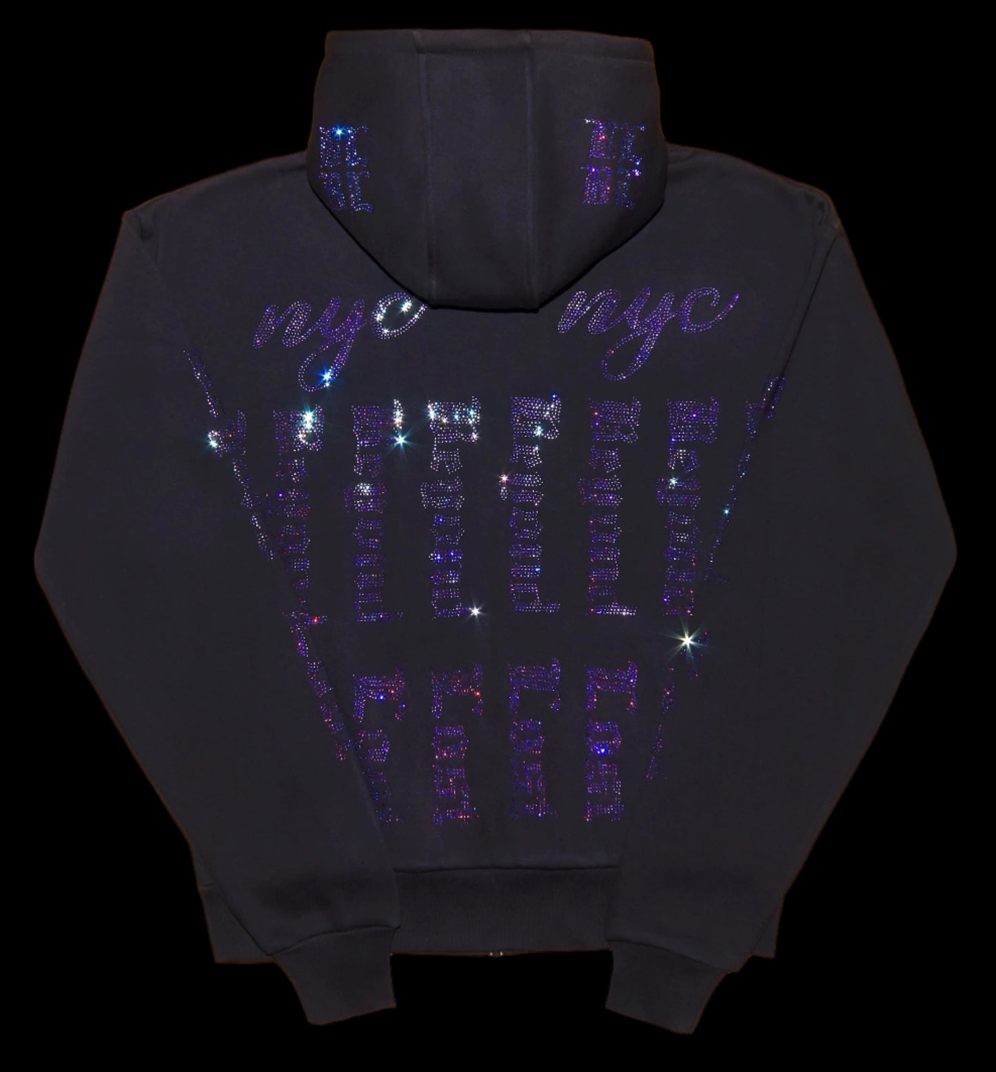 Cult Classic - Oversized Black Hoodie with 12k+ Blue Iridescent Rhinestones