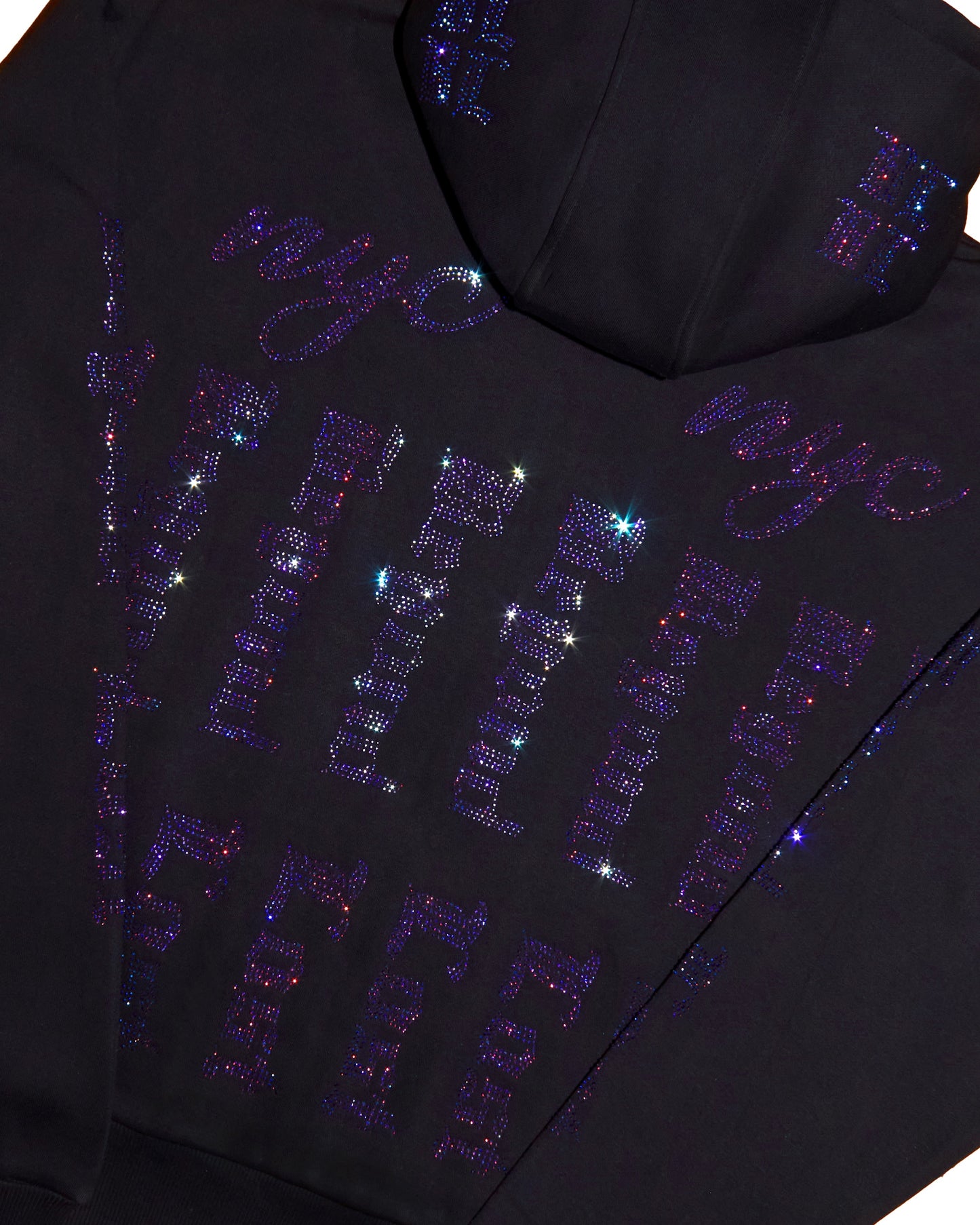 Cult Classic - Oversized Black Hoodie with 12k+ Blue Iridescent Rhinestones