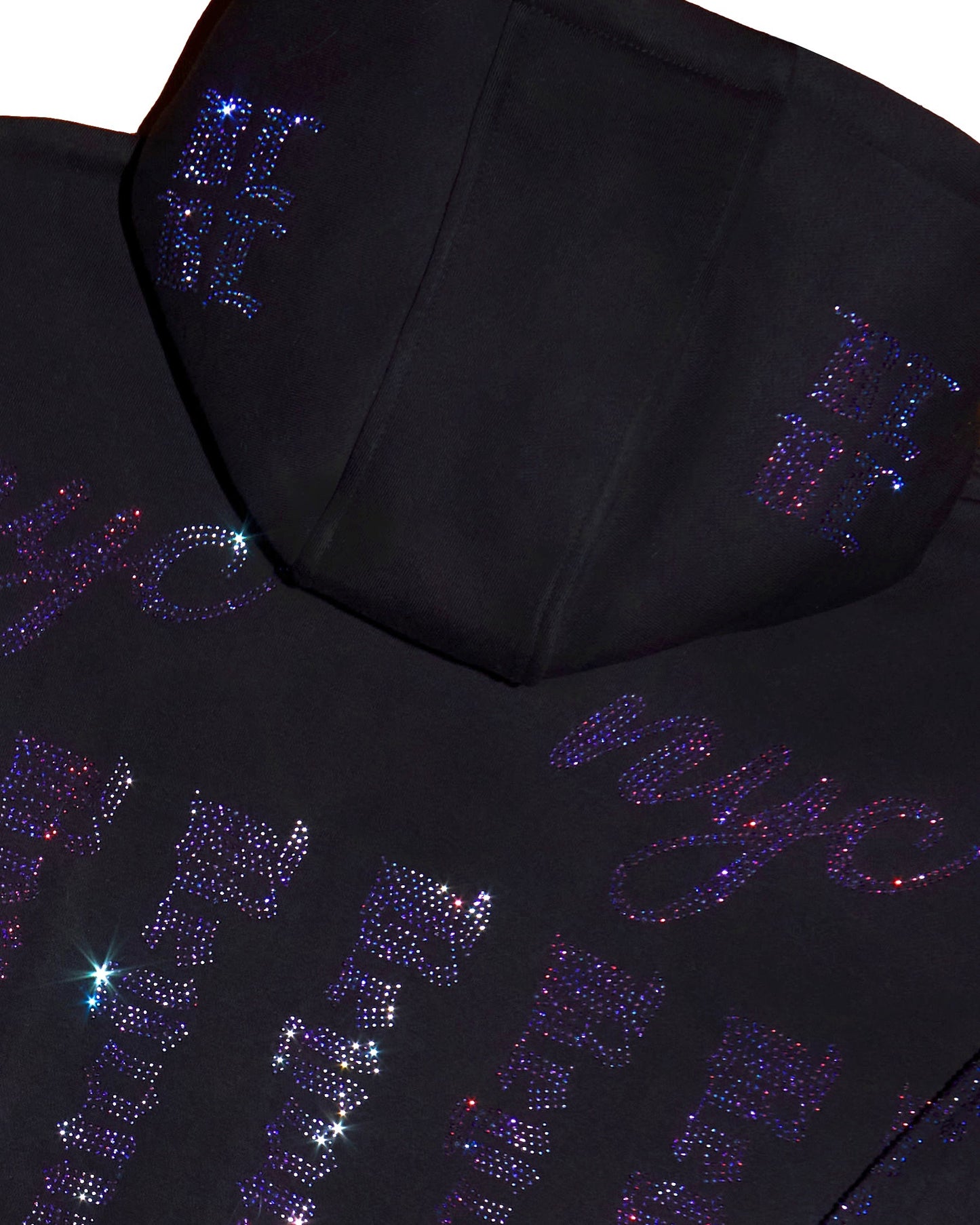 Cult Classic - Oversized Black Hoodie with 12k+ Blue Iridescent Rhinestones