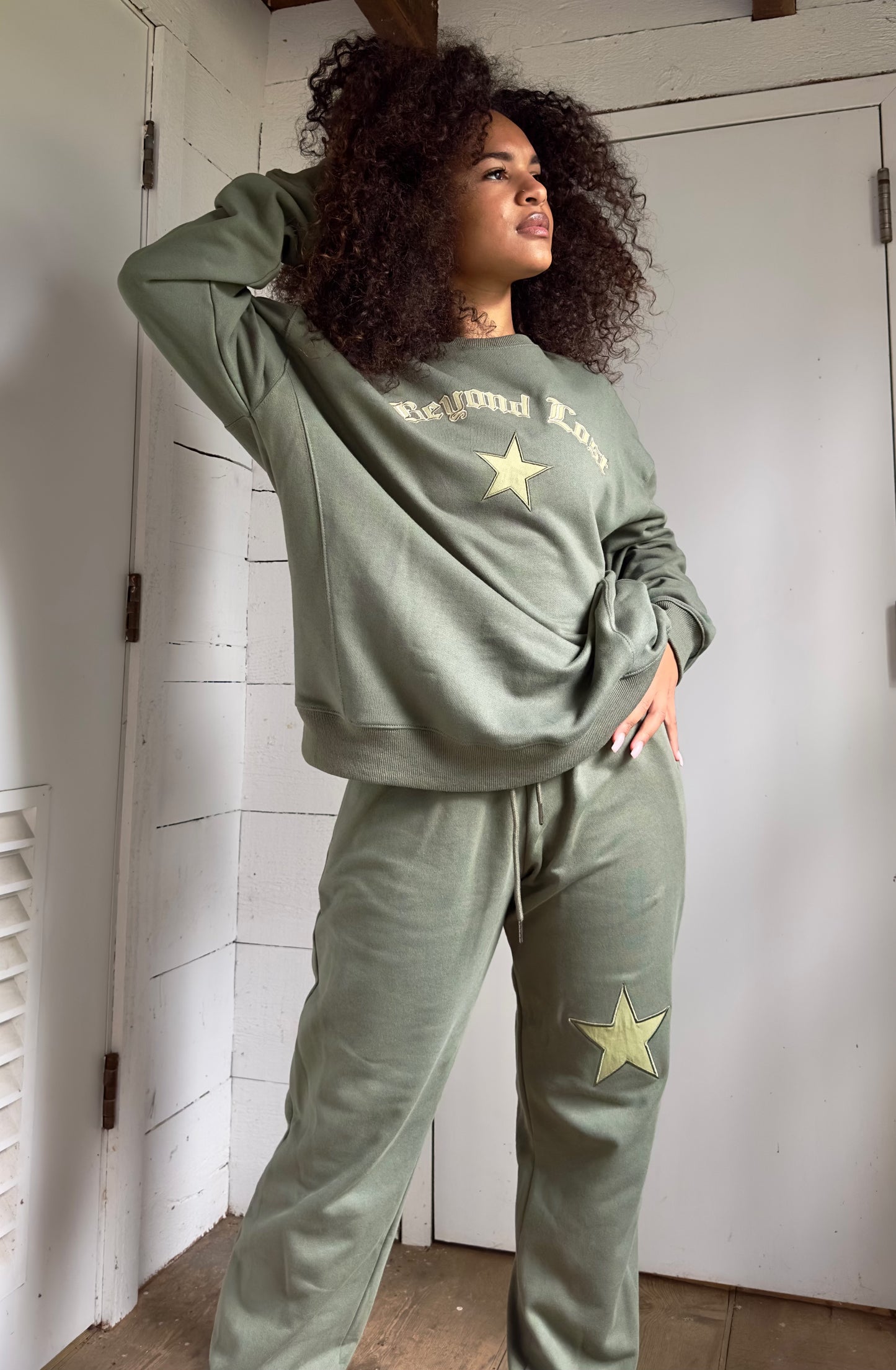 Sage Green Star Crewneck Sweatshirt. Lightweight Oversized. Limited Edition!
