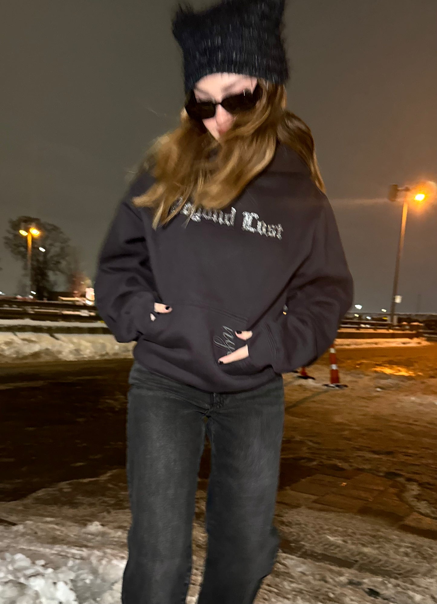 Onyx Black Oversized Pullover Hoodie: Crystal Rhinestones