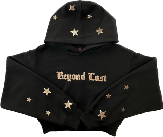 Black Crop Hoodie w/ Bronzed Gold Sequins. True to Size. Limited Edition!